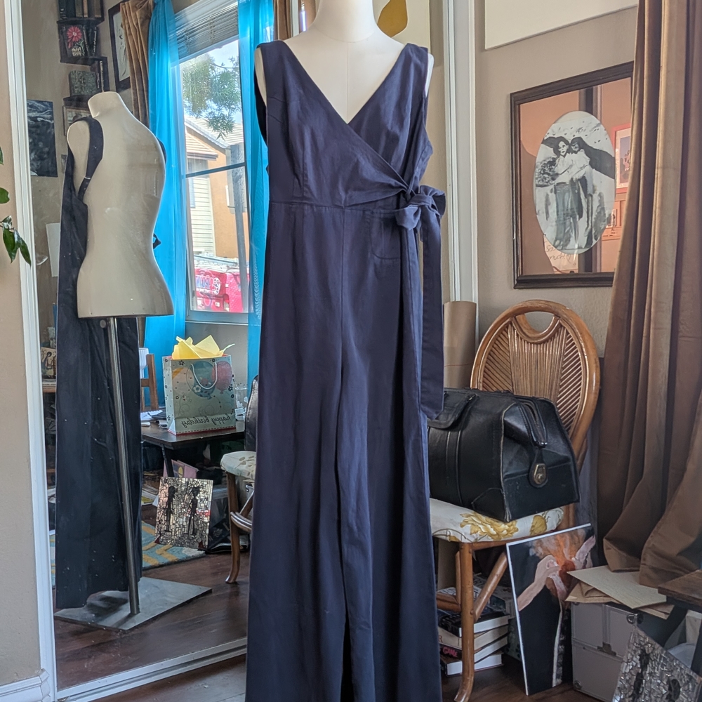 Anthropologie Navy Wrap Jumpsuit
